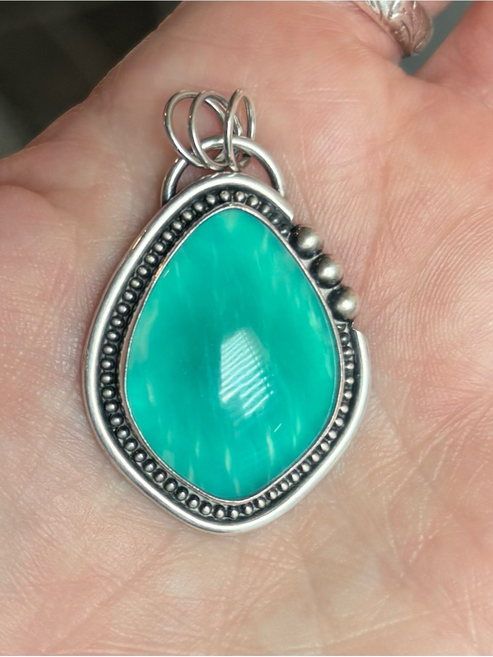 Shades of Gray Jewelry Gel Amazonite and Sterling Silver Pendant